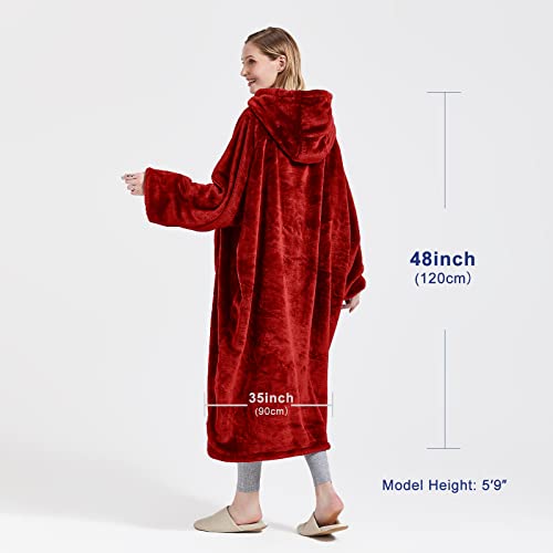 Bobor Sweatshirt Blanket, Oversized Wearable Hoodie Fleece Blanket With Large Front Pocket For Adults, Men, Women, And Kids, Super Soft Fuzzy Warm Comfortable Flannel Blanket（Wine Red） #TOP2