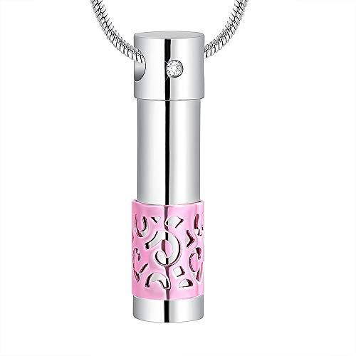 Imrsanl Cylinder Tube Cremation Jewelry for Ashes Necklaces Stainless Steel Memorial Keepsake Urn Pendants for Human Pet Ashes (Silver-Pink)
