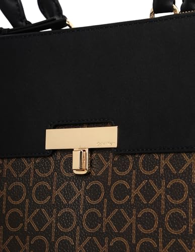Calvin Klein Women's Becky Tote Bag – 2 in 1, Vegan Leather, Monogram, 3 Pockets, Brown/Khaki/Black, One Size - image 6