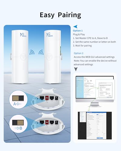 Image of Wireless Bridge, 5KM 5.8GHz Point to Point Outdoor WiFi Bridges with 14DBi High Gain Antenna, Compatible with Network Sharing,Network Extend, 2 Pack