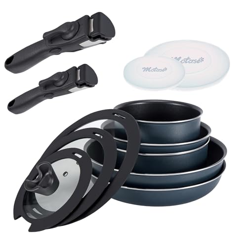 Motase 12pcs Pots and Pans Set, Nonstick Cookware Sets Detachable Handle, Induction Kitchen Cookware Set Non Stick with Removable Handle, RV Cookware Set, Oven Safe, Blue Motase 12pcs Pots and Pans Set, Nonstick Cookware Sets Detachable Handle, Induction Kitchen Cookware Set Non Stick with Removable Handle, RV Cookware Set, Oven Safe, Blue