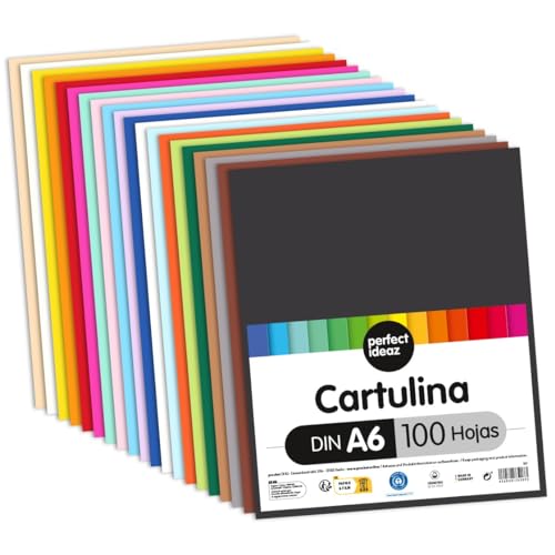 perfect ideaz cartulina cuché A6 de colores 100 hojas, cartulina, de color, en 10 colores diferentes, grosor de 300g/m², hojas de la máxima calidad