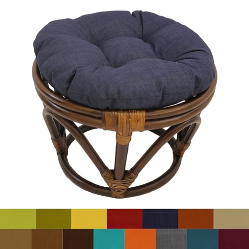 International Caravan Furniture Piece Rattan Ottoman with Outdoor Fabric Cushion