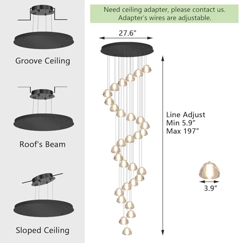 Image of 197'' Long Large Crystal Chandeliers 30-Lights LED Chandeliers for High Ceiling Handing Light Fixture for Entrance Hallway Foyer Staircase