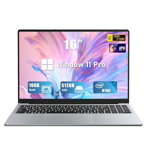 Gaming Laptop | 16 Inch FHD Display (1920 x 1200) | 12th N100 Laptop Computer | 16GB RAM 512GB SSD | Supports 180 Angle Opening | Bluetooth | Backlit Keyboard | Windows 11 Pro.