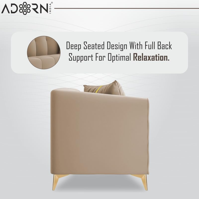 Image of Adorn India Premium Mystic - 3 Years Warranty - 3 Seater Sofa Velvet Suede Fabric - Beige
