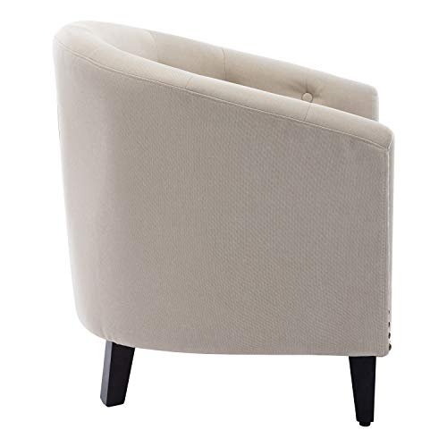 Fanye Modern Living Armchair Accentchair Button Tufted Rivet Decor Tub Barrel Style Single Upholstered Sofachair For Bedroom Meeting Room Home Office Apartment Chairs, Beige Linen #TOP2