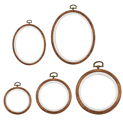 N\A - 5pcs Embroidery Hoops Set, Cross Stitch Hoop Ring Imitated Embroidery Circle Display Frame, Circle and Oval Rubber Hoops Ring Embroidery Kits for Art Craft Sewing(5 Different Sizes, 2 Shapes）