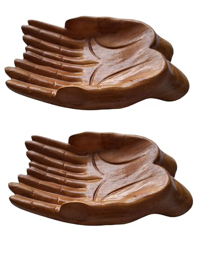 CleanPrince 2 Stück Holzschalen Hände, 175x125x45mm, braun, Ringschale Hochzeit Schlüsselschale Opferschale