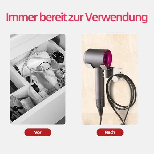 UEMUSI Föhn Halterung, Fönhalter Ohne Bohren, SUS304 Edelstahl Wand Ohne Bohren Föhnhalter Geeignet für die Meisten Haartrockner, Föhn Halterung Ohne Bohren fürs Badezimmer