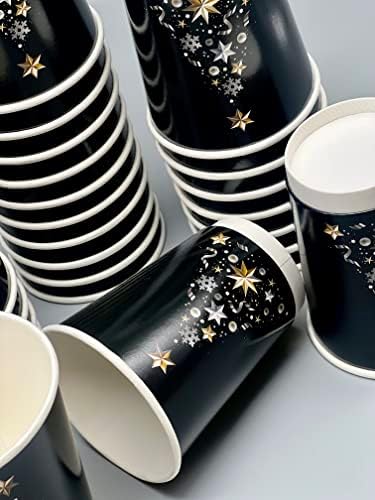 HOT BARGAINS 12oz Black Christmas Theme Double Wall Insulated Disposable Coffee Cups - Kraft Paper Cups for Chocolate Tea, Espresso, and Cold Drinks Hot Cup (100)
