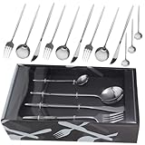 Kit de couverts ménagers : ce design présente une poignée contemporaine pour un look moderne, vous n'avez pas à vous soucier de la décoloration des fissures du métal, kit de couverts
