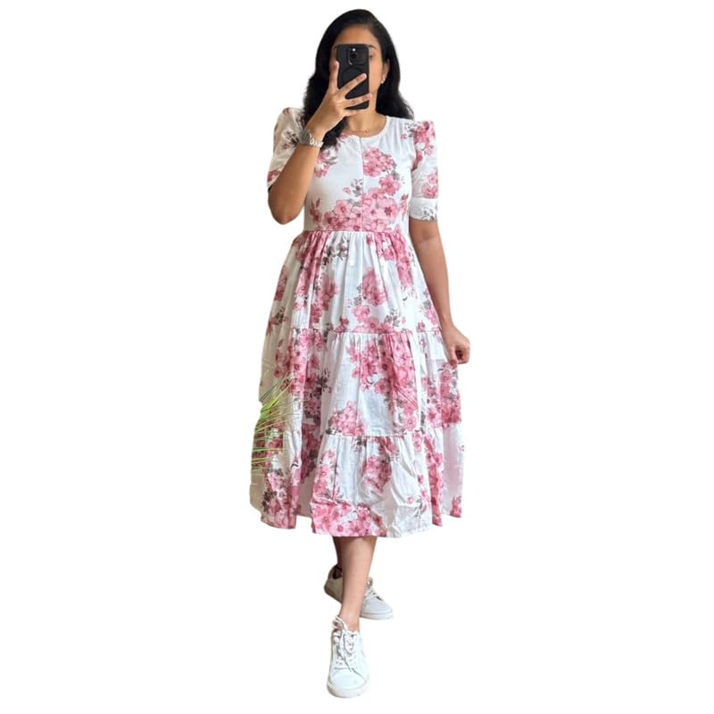Image of Floral Midi Dress for Women - Summer Boho Dress, Lightweight & Breathable, Elegant Floral Print, Casual & Vacation Outfit, Comfortable Flowy Dress for Women