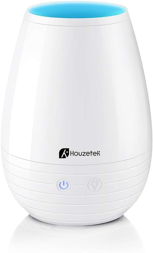 Houzetek 400ml Diffusers for Essential Oils, Ultrasonic Silent Mini Cool Mist Humidifier Aromatherapy Diffuser for Bedroom Nursery Yoga Spa Home Office, Waterless Auto-Off and 7 Color LED Lights