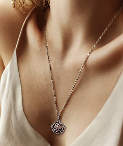 Infuseu Essential Oil Necklaces For Women Lava Rock Stone Aromatherapy Diffuser Jewelry Rose Flower Pendant Vintage Unique Gifts For Wife Grandma Girlfriend #TOP6