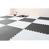 リコメン堂 ジョイントマット 大判 60cm 厚み10mm 32枚 6畳相当 パズルマット 子供部屋 赤ちゃん 防音 保温 床暖房対応 ブラック×ホワイト