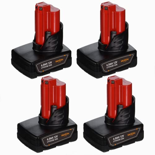 Hottest Sale 4Packs M 12 6.0Ah 12V Lithium-ion Compatible with Milwaukee M12 Battery 48-11-2411 48-11-2420 48-11-2401 48-11-2402 48-11-2401 12V Tools