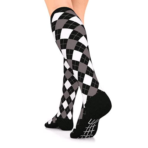 Go2 Compression Socks for Men Women Nurses Runners| Medium Compression Stockings… (Black White Argyle, X-Large)