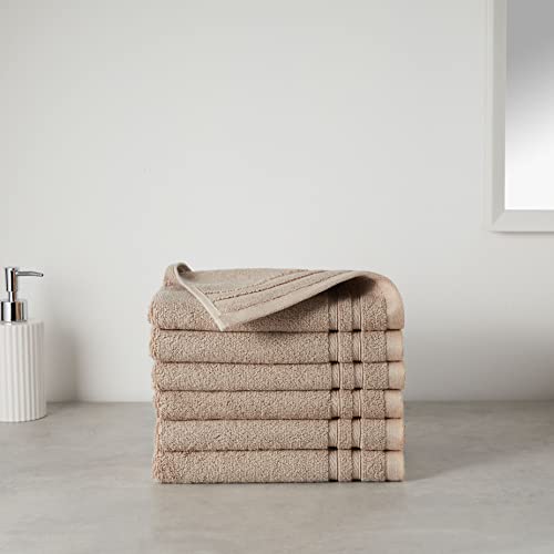 Amazon Basics Cotton Hand Towels, Made With 30% Recycled Cotton Content - 6-Pack, Taupe #TOP4