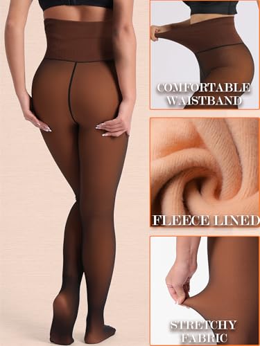 HONENNA High Waist Illusion Translucent Fleece Lined Tights, Winter Thermal Tights for Women, medias térmicas mujer3