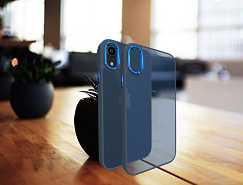Image of A rtistque Frosted Translucent Back Cover Case for iPhone XR | Electroplated Chrome Ring | Raised Camera Edges for Protection | Smooth Sides TPU - Blue