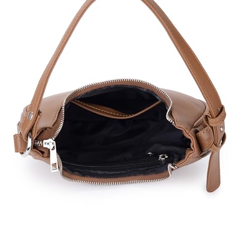 Image of K London Women's Vegan Leather Half Moon Bag | Stylish Black Shoulder Hobo | Compact Baguette Purse for Office, Casual, Party & Travel Use