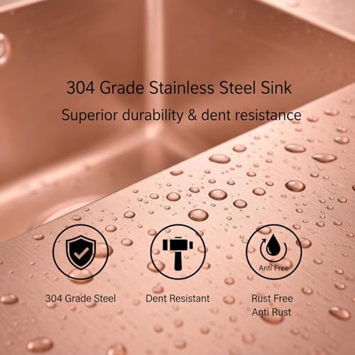 Image of Wallace 304 Grade Rose Gold Single Bowl Multifunction Kitchen Sink 30 x 18 x 10 Inch | Stainless Steel Workstation Sink with Integrated Waterfall Cup Washer Drain Basket RO Tap & Pull Down Faucet