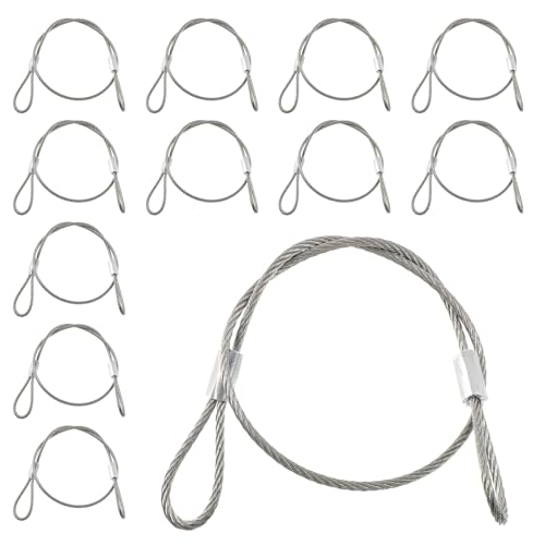 YBEATY Juego de 12 cables de acero inoxidable con trabillas, cable de alambre recubierto de vinilo, 2 mm de grosor, 30 cm de largo, cadenas de seguridad para puertas exteriores, iluminación de
