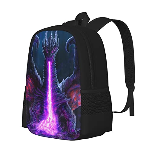 ALIFAFA Mochila escolar dragão legal dragão roxo fogo mochila para meninos meninas ensino médio esco