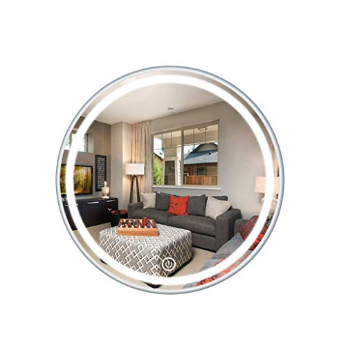 MKYOKO Espejo de baño Redondo Impermeable Iluminado LED Espejo de baño, Espejos de Maquillaje de Pared con Sensor de luz Blanca Control táctil y Almohadilla antivaho