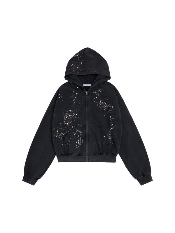 Aelfric Eden Damska bluza z kapturem z kamieniami strasu, męska kurtka z kapturem, streetwear, hip-hop, bluza z kapturem, zamek błyskawiczny z kieszeniami