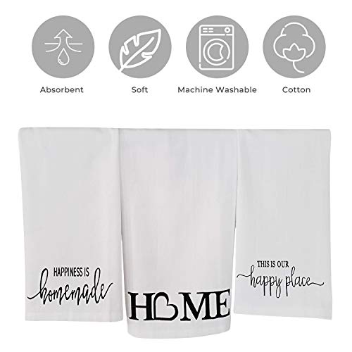 L Lifetime Cotton Kitchen Hand Towels Set, Soft Highly Absorbent 100% Terry Cloth Tea Towel Simple Funny Design Decorative Durable Large White Bathroom Powder Room Gift 28 X 12 Inches Set Of 3 (Home) #TOP1