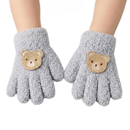 Image of Kraptick Kids Winter Gloves - Ultra-Soft Thick Knit Fuzzy Warm Mittens for Boys & Girls Cute Bear Patch Thermal Hand Warmers for Toddlers & Children -1