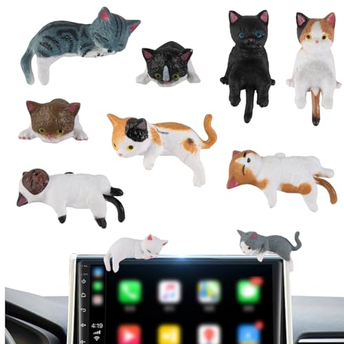 RJLCTH 10 Pcs Mini Resin Cat Figurines for Car Dashboard Cute Kitty Interior Decor for Center Console Desk and Office Fun Gift for Cat Lovers and Drivers