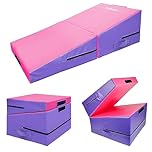 KIASTER Folding Incline Gymnastics Mat Kids Cheese Wedge Skill Shape Tumbling Mats with Carry Handle, Gym Yoga Mat for Boys Girls Home Training Aerobics Fitness Exercise (Purple+Pink)