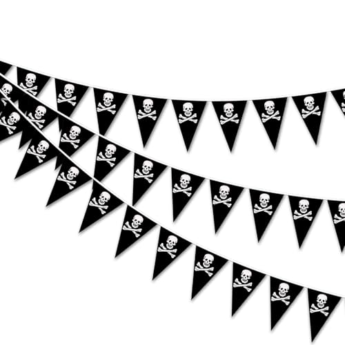 iwiio 16FT Pirate Bunting, Pirate Party Decorations, Halloween Pirate Banner Skull Pirate Flag Bunting, Pirate Themed Party Accessories for Outdoor Decoration, Vivid Color and UV Fade Resistant