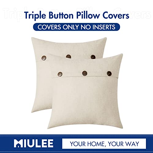 Miulee Set Of 2 Decorative Linen Throw Pillow Covers Cushion Case Triple Button Vintage Farmhouse Pillowcase For Couch Sofa Bed 20 X 20 Inch Cream White #TOP5