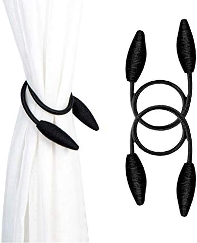 EleCharm 2-Pack Diverse Clip Styles Curtain Tiebacks Fabric Window Drape Twist Tie Backs Curtain Holders Hold Back (Black)
