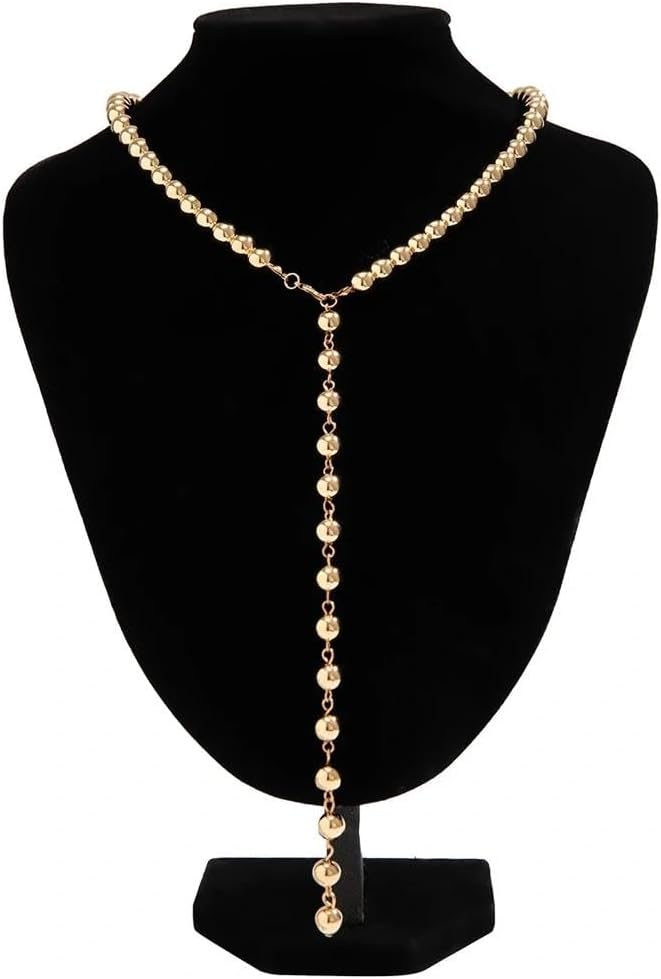 Vintage Gold Round Beaded Lariat Necklace for Women,Dainty Long Y-Shaped Statement Pendant Necklace,Personalized Trendy Jewelry Accessories Gift - Image 6