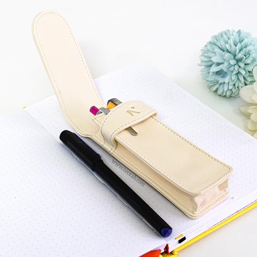Image of NEORAH -Faux LEATHER Handcrafted Double Pen Pouch with Loop |Portable Pen Case for 2 Fountain Pen,Roller Ball,Ballpoint Pen |Pen Holder,Pen case |Ideal Gifts for Men,boss,dad |14.5 x 4.5 cm| AFTERGLOW