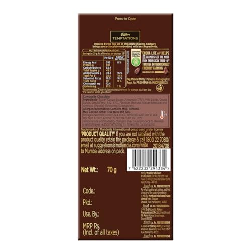 Image of Cadbury Temptations Almond Treat Premium Chocolate Bar, 70 g (Pack of 5)