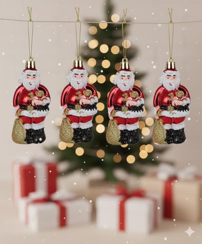 Image of 4Pc Santa Christmas Decoration Combo Pack | Items for Home & Office | Festive Hangings, Foam Ornaments | PoPo Toys