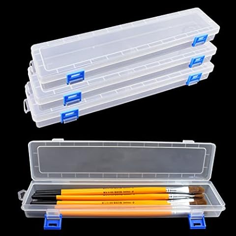 4 Pack Paint Brush Storage Box Clear Paint Brush Holder Long Brush Storage Case Watercolor Pen Container with Buckle Cover