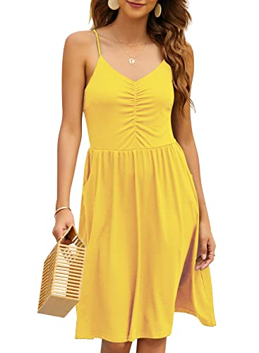 Image of YATHON Casual Dresses for Women Sleeveless Cotton Summer Beach Dress A Line Spaghetti Strap Sundresses with Pockets