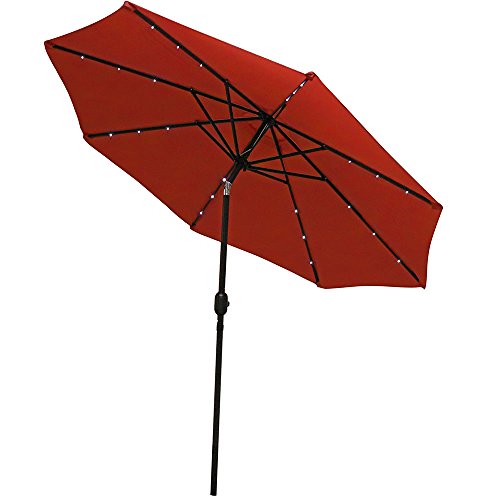 Sunnydaze Solar Outdoor Patio Umbrella with LED Lights, Tilt & Crank, Aluminum, 9 Foot, Burnt Orange