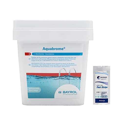 BAYROL AQUABROME Pastilles 20g - 5kg | Brome Lent - Désinfection Régulière - Dissolution Lente + 10 Tests HPS OFFERTS 6 en 1