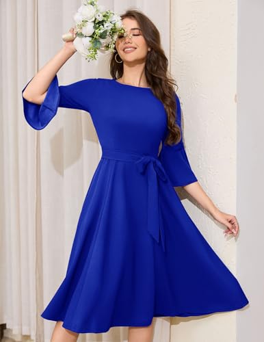 Image of HomRain Women's Church Dresses Modest Bell Sleeve Wedding Guest Cocktail Tea Party Vintage Evening Dress