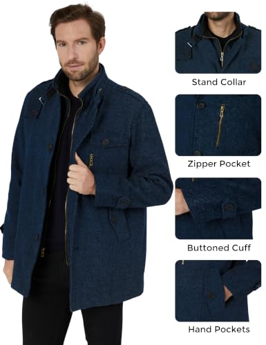 Image of Wantdo Men's Wool Blend Jacket Stand Collar Windproof Pea Coat