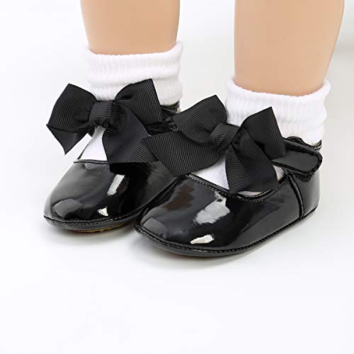 Cosankim Baby Girls Mary Jane Flats Shoes Anti-Slip Rubber Sole Infant Toddler Princess Wedding Dress Shoes（6-12 Months Infant, A/Black） #TOP1