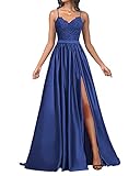 HUINI Ballkleider A-Linie Vintage Abendkleider Hochzeitskleider Damen Prinzessin Spitzen Brautkleider Empire Kleider Königsblau 36